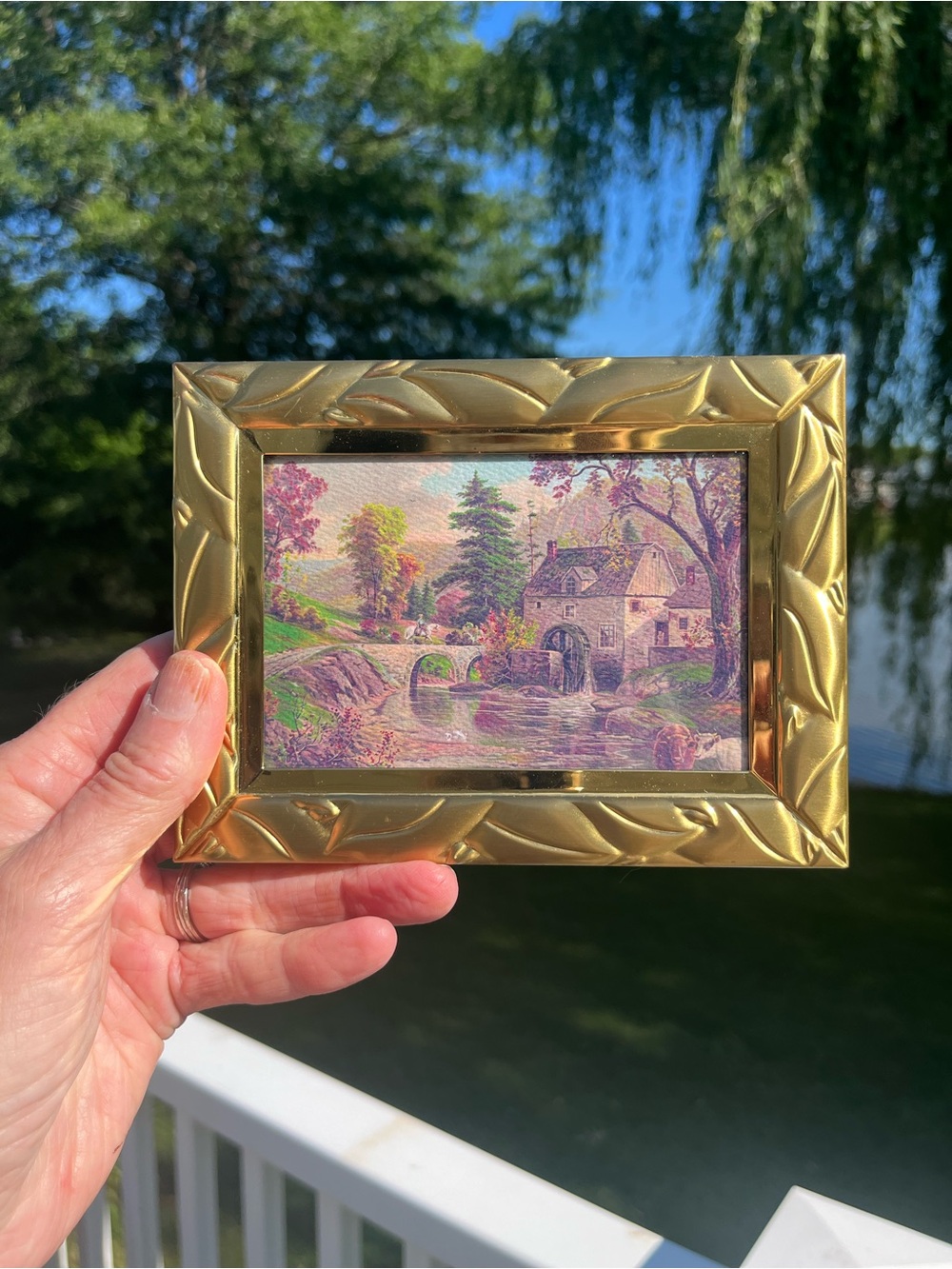 Country art print in muted colors in a beautiful detail solid brass frame